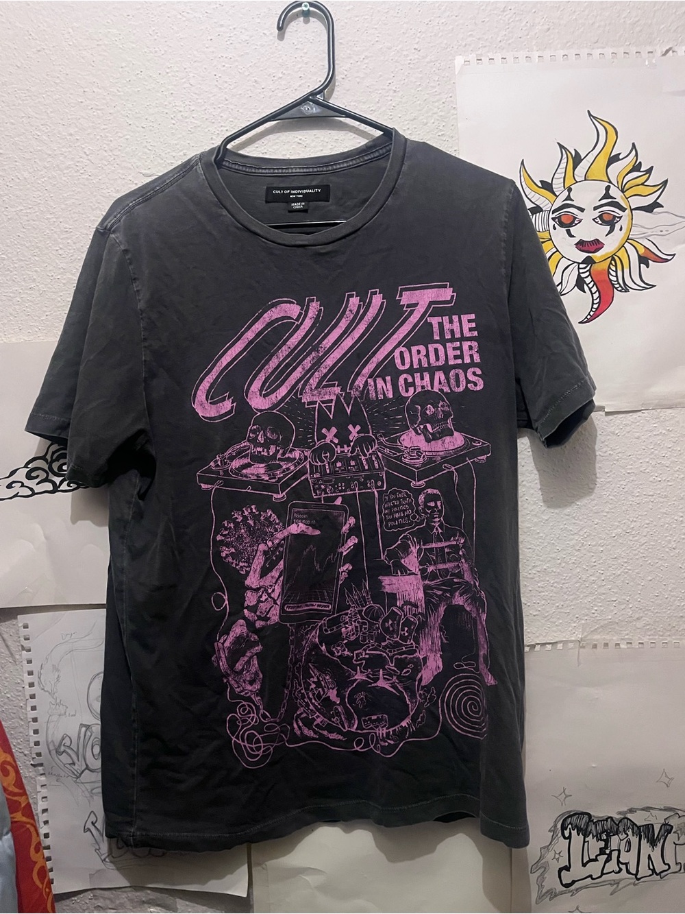 Cult of Individuality Black Tee with Pink Graphic